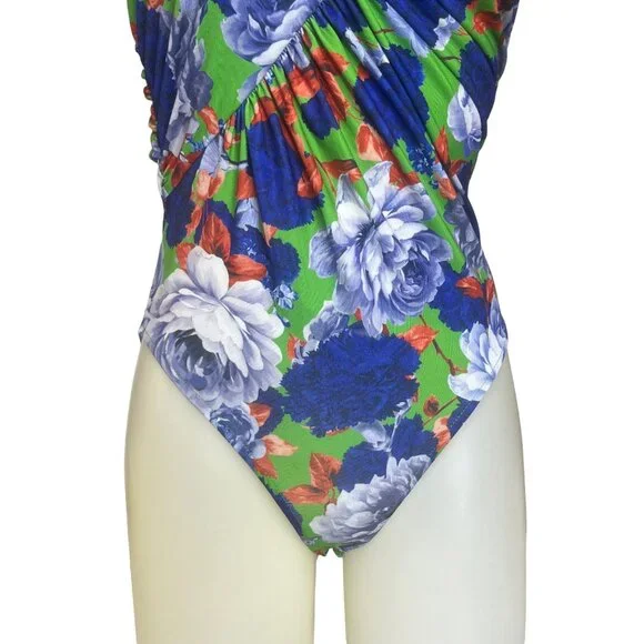Zara Floral One Shoulder Bodysuit Multicolor Medium Blue New - Picture 4 of 8